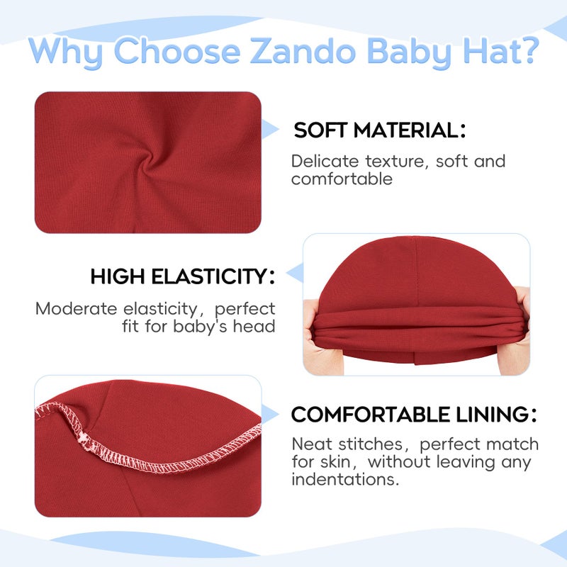 Zando Infant Newborn Hats Soft Cotton Cute Baby Beanies Unisex Lovely Knit Kids Caps Toddler Beanies for Baby Boys Girls G Red Large /6-24 Months - Image 3